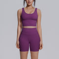 New women's solid color compression yoga set: high-elasticity, back-smoothing, shock-absorbing, breathable activewear for running and fitness