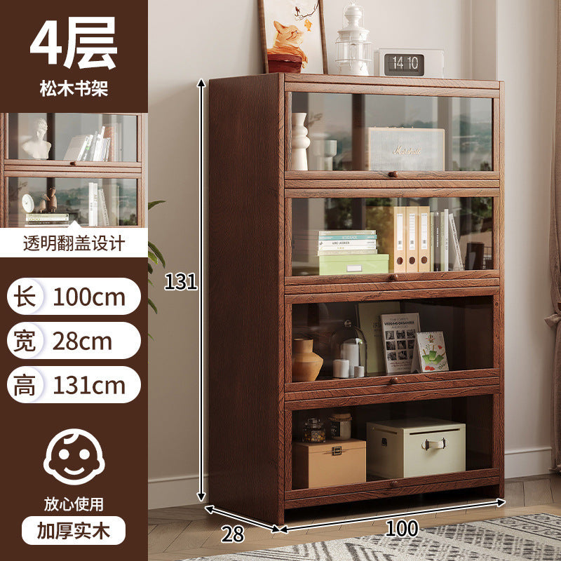 Solid wood bookshelf Shelf Living room floor-to-ceiling glass door New Chinese cabinet Locker Household dust storage bookshelf