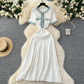 cross-border fashionfall and winternew arrivalfashion round neck denim patchworkknittinglong sleevesdress a-line skirt for women
