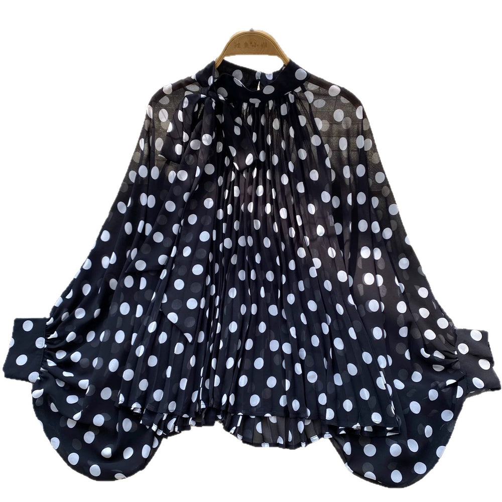 Export royal sister fashion style topsblousefashionbows strap lantern sleeves polka dot lantern sleeves shirt