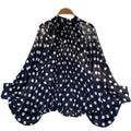 Export royal sister fashion style topsblousefashionbows strap lantern sleeves polka dot lantern sleeves shirt