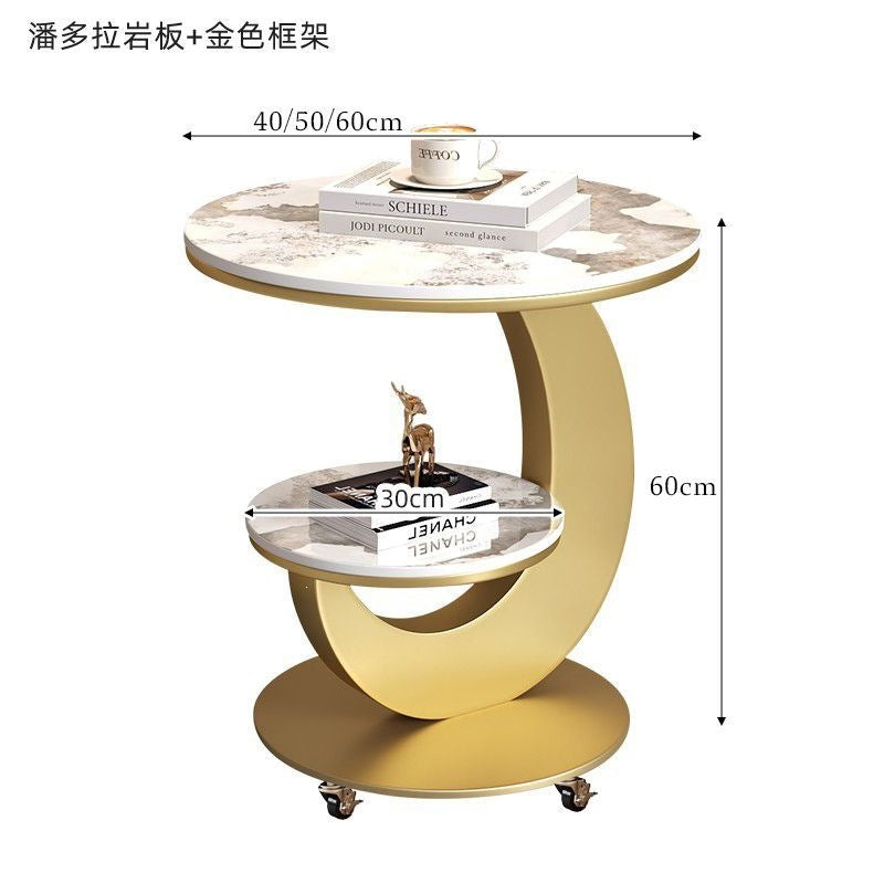 Sofa side table small coffee table living room modern italianaccessible luxury slate double layer round table corner table creative side table new arrival