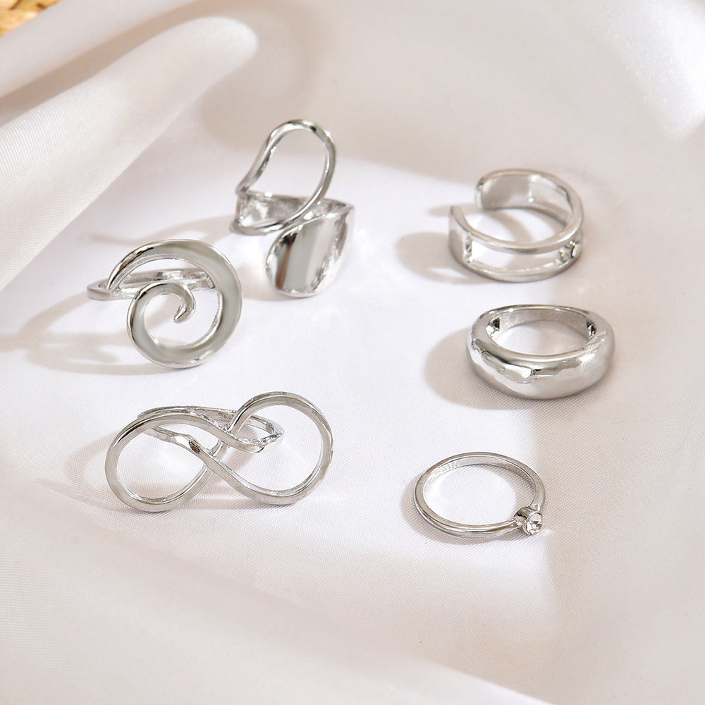 Wholesale geometric polished ring set - european and american niche design spiral winding polished ins finger ring jewelry for women