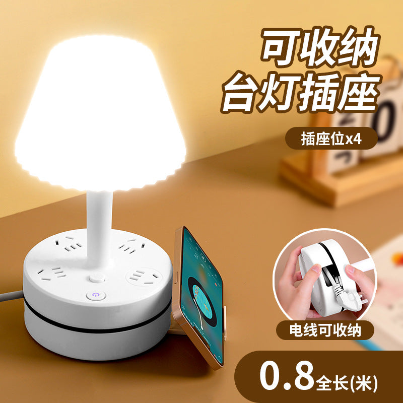 Retractable cord power strip with eye-care desk lamp - ideal for home, office, and dorm use - multi-function socket with long cord