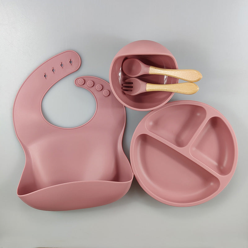 Children's tableware feeding set Baby complementary food bowl Plate Baby silicone bowl Fork spoon Food grade silicone plate