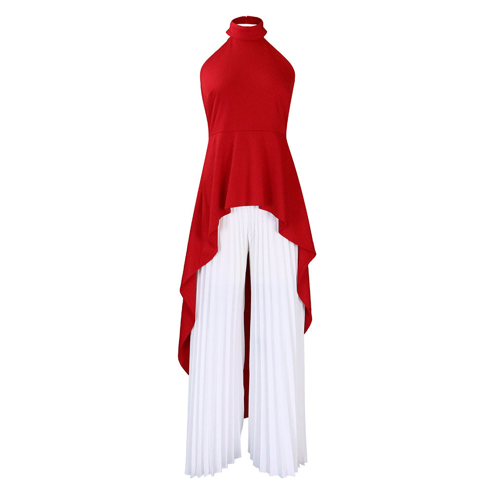 D372export cross-border fashion casual suit summer socialite private clothes backless top pleated wide-leg pants european and american suit