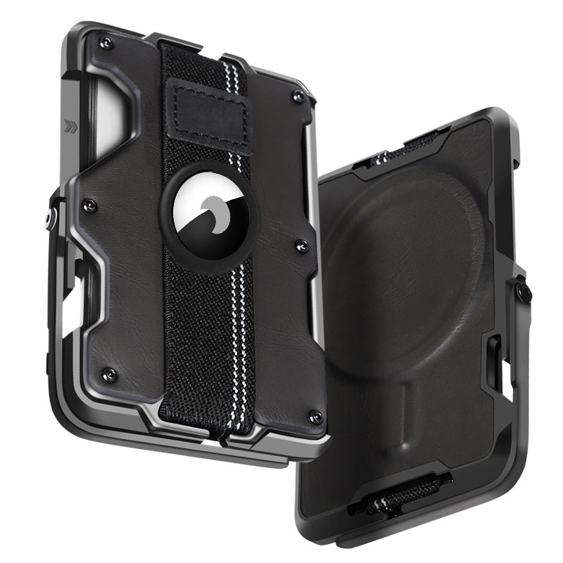 Applicable to Apple aluminum alloy card box, new AirTag rubber band metal card bag airtag flip magnetic card bag