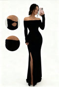 new autumn cross-border long-sleeve slit one-shoulder fashionable slim-fit elegant socialite sexy bodycon dress