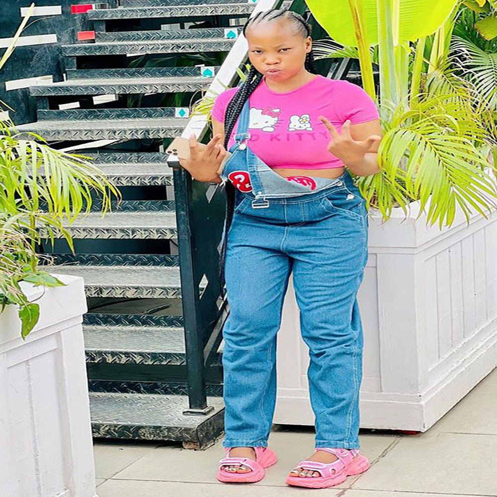 European and american cross-border women's fashion:  hot-selling, trendy, instagram-style streetwear letter embroidered denim overalls