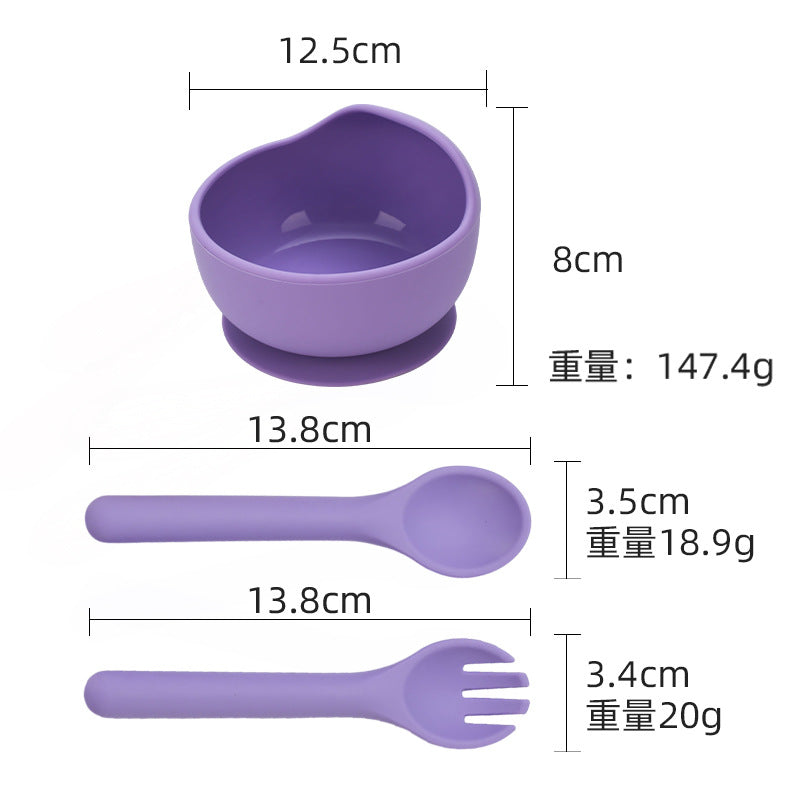 Cross-border supply of food-grade baby feeding bowls, forks and spoons, tableware sets, infant complementary food bowls, silicone tableware sets