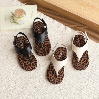 Trendy ins-style flat sandals solid color flip-flops girls' summer outdoor wear leopard print slides thong sandals girls' shoes