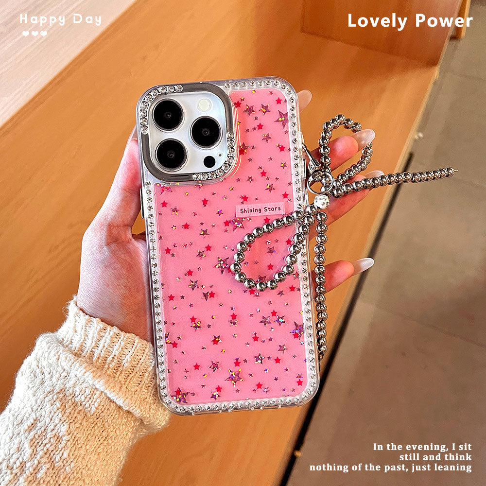 Bowknot iphone 17 air glitter diamond star phone case apple 16 pro rhinestone bracelet protective cover 15