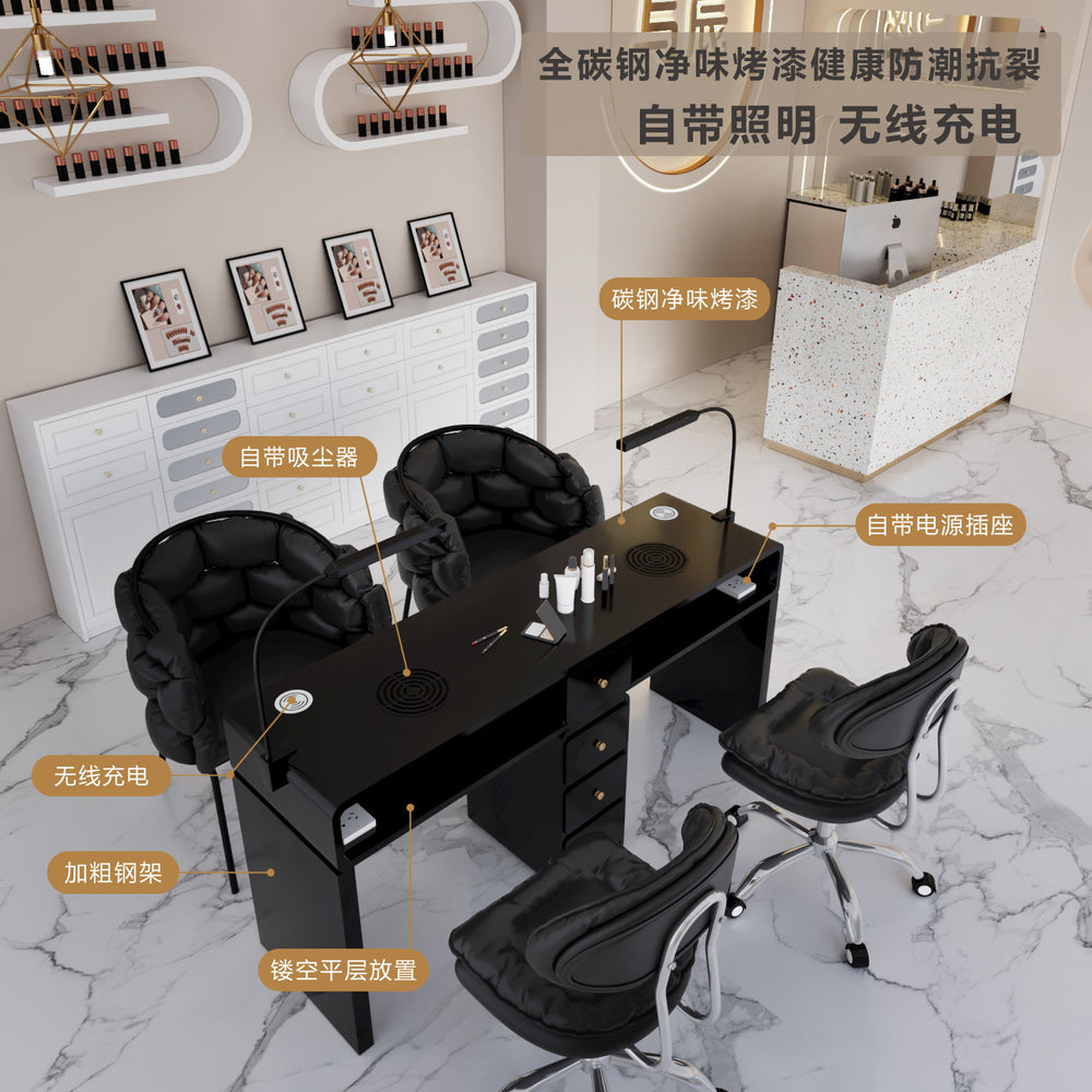 New arrival marble widened 45 porcelain surface manicure table and chair suit economical single and double multi-functional odor-free carbon steel paint