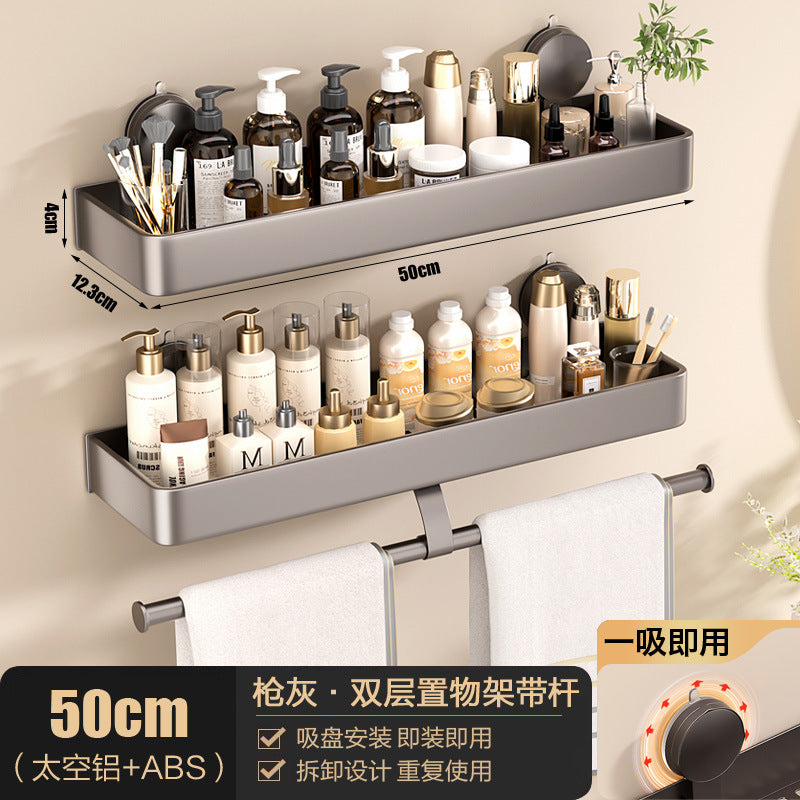 Space aluminum bathroom rack suction cup non-punching bathroom washstand storage rack universal kitchen seasoning rack