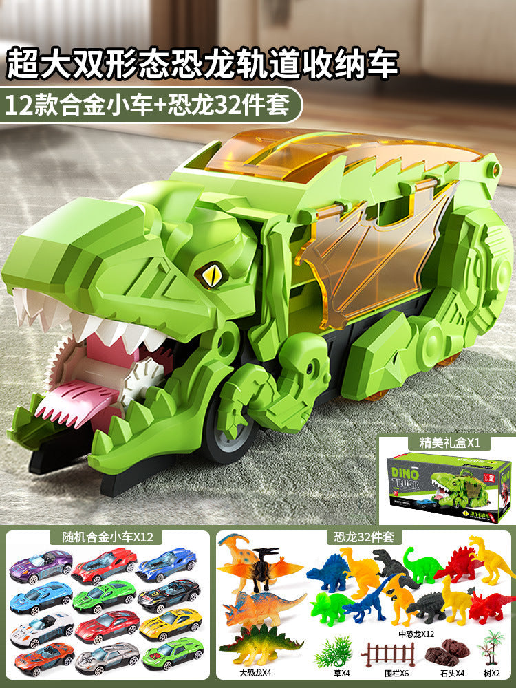 New dinosaur swallowing car attack Tyrannosaurus rex swallowing deformation toy puzzle children can store inertia scooter