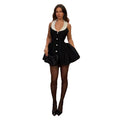 Amazon european and american women's clothing new arrivaleleganceelegantdress button halter waist contrast colorshort tutu skirt women