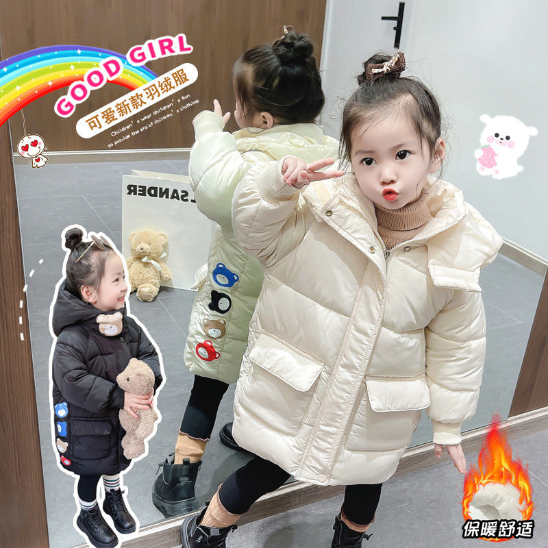 Girls' winter korean style down cotton coat,  new fashionable mid-length thickened padded winter jacket for baby girls
