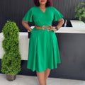 D3333 cross-border  european and american women's summer new v-neck flare sleeve casual a-line dress african dress
