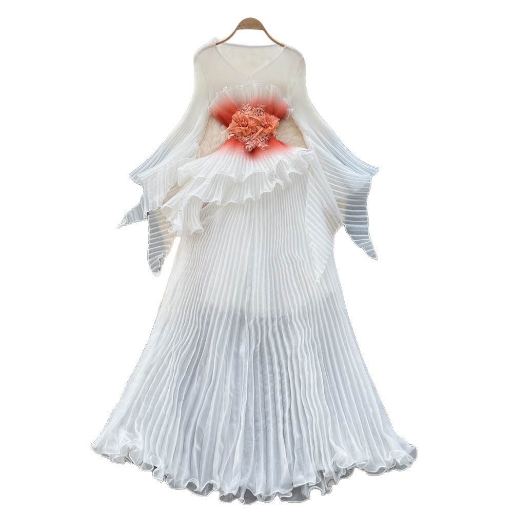 Fairy pleated dress women's summer atmosphere rufflesk-stylehigh waist long skirt whiteelegantpleated skirt