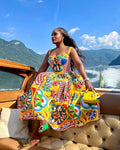 Retro palace baroquetube top suspender long skirt seaside vacation waist slimming look word fixed slotprintingdress
