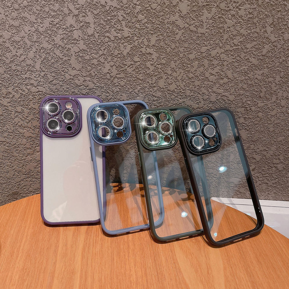 Suitable for iphone16pro electroplated glitter lens film mobile phone case wholesale apple 15 transparent acrylic protection