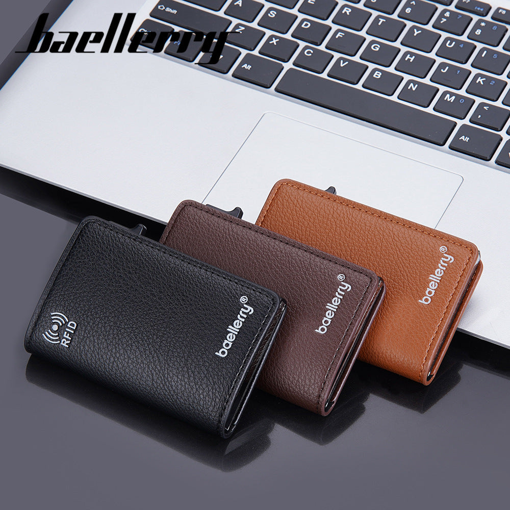 Baellerry new men's card bag  RFID anti-degaussing card clip side push card aluminum box credit card sleeve