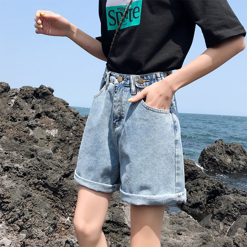 Curly shorts for women new arrivalk-styleelegantfashion non-elastic washed high waistloosetrendy denim shorts