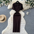 Korean style commute-ready knitted bodycon dress - women's summer short sleeve slimming a-line maxi dress - sophisticated & elegant