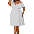 Amazon  women's summer short-sleeve v-neck solid color tie-up african off-the-shoulder plus size maternity fashion dress