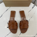 Za 2023 spring new women's square toe criss-cross flat sandals - minimalist, versatile, outdoor slides for women