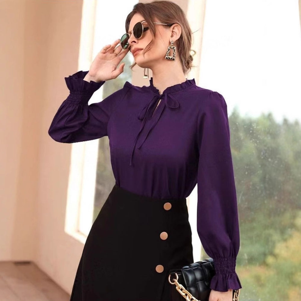 Amazon cross-border women's satin shirt spring and summer new arrivalexport  independent site long sleeve shirt