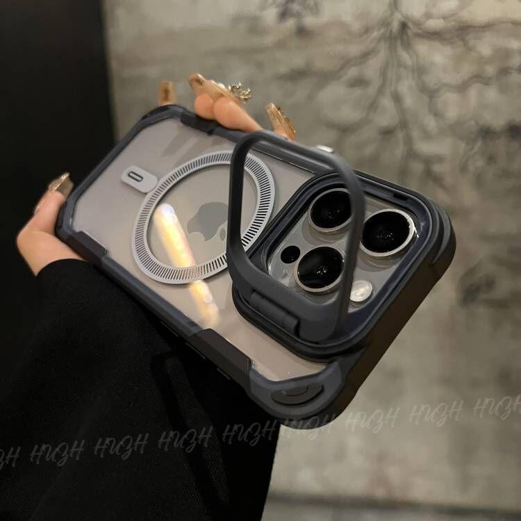 Suitable for apple 16promax magnetic oracle shield mobile phone case cool lens holder iphone15 contrasting color anti-fall