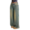 Fashionjeans women's yellow mud distressed gradient washed high waist wide leg mop pants cross-border loose denim pants