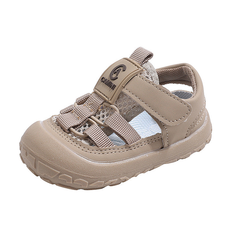 Summer new baby soft sole first walker sandals, boys and girls velcro anti-kick closed toe breathable toddler athletic sandals