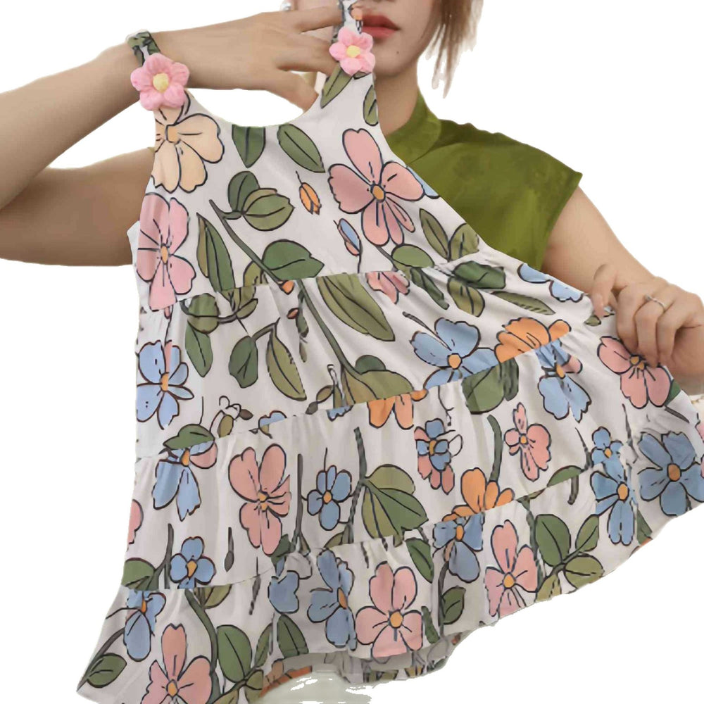 Kids' floral cartoon casual summer dress - soft & breathable, lightweight cotton-blend sundress for a fresh, stylish look