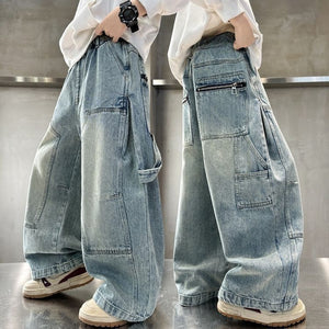 Boys' fall denim pants: new  styles - stylish wide-leg cargo pants for boys, perfect for spring and autumn