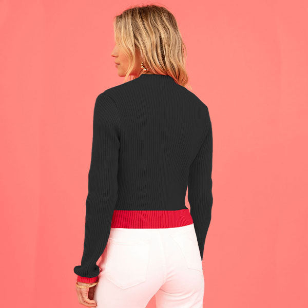 Cross-border European and American women's clothing  Valentine's Day 2025 hot sale autumn and winter turtleneck color matching love peach slim sweater