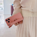 Suitable for apple 16promax to turn into 17 small v pattern plain leather wristband mobile phone case iphone17pro anti-fall case 14