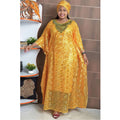 European and american export african women's embroidered lace loose batwing sleeve dress robe three-piece set with vest and headscarf