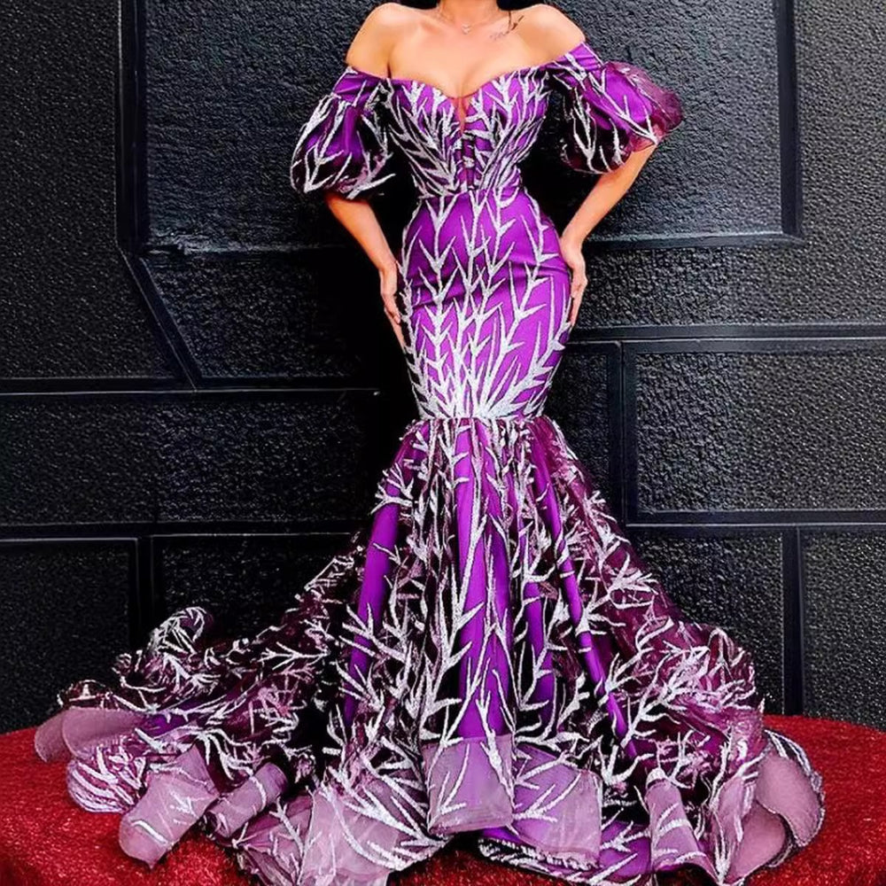 2025 new cross-border european and american women's clothing amazon dress - bandeau gold-embellished thorn long dress with fishtail hem