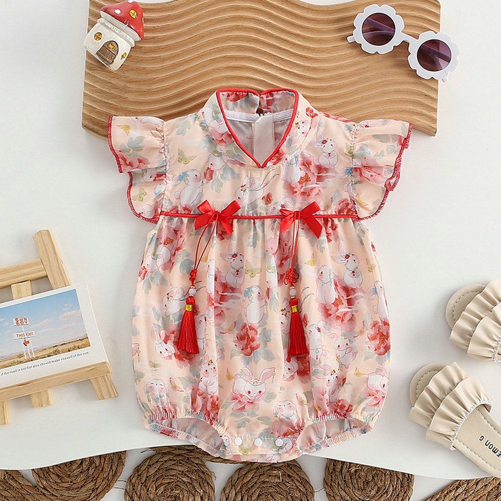 Summer newborn baby princess style breathable floral triangle bodysuit infant short-sleeve full month first birthday dress