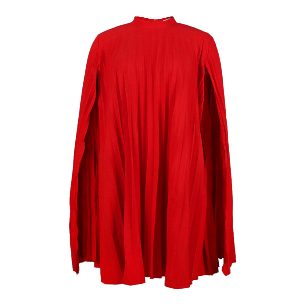 Batwing sleeve plus size loose casual pleated flared skirt sexy mini dress women's dress - direct from the manufacturer