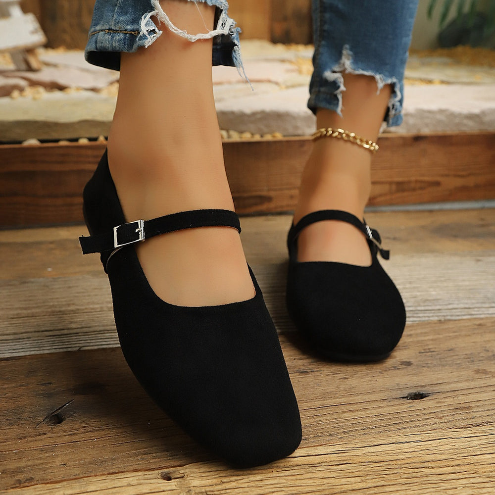 Exportflatsretroflatsspring and summernew arrivalmary jane shoesballet style one-word buckleflatsplus size women's flats