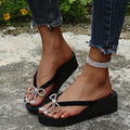 Summer rhinestone chunky sole casual women's slides beach flip-flops plus size bowknot heart sandals