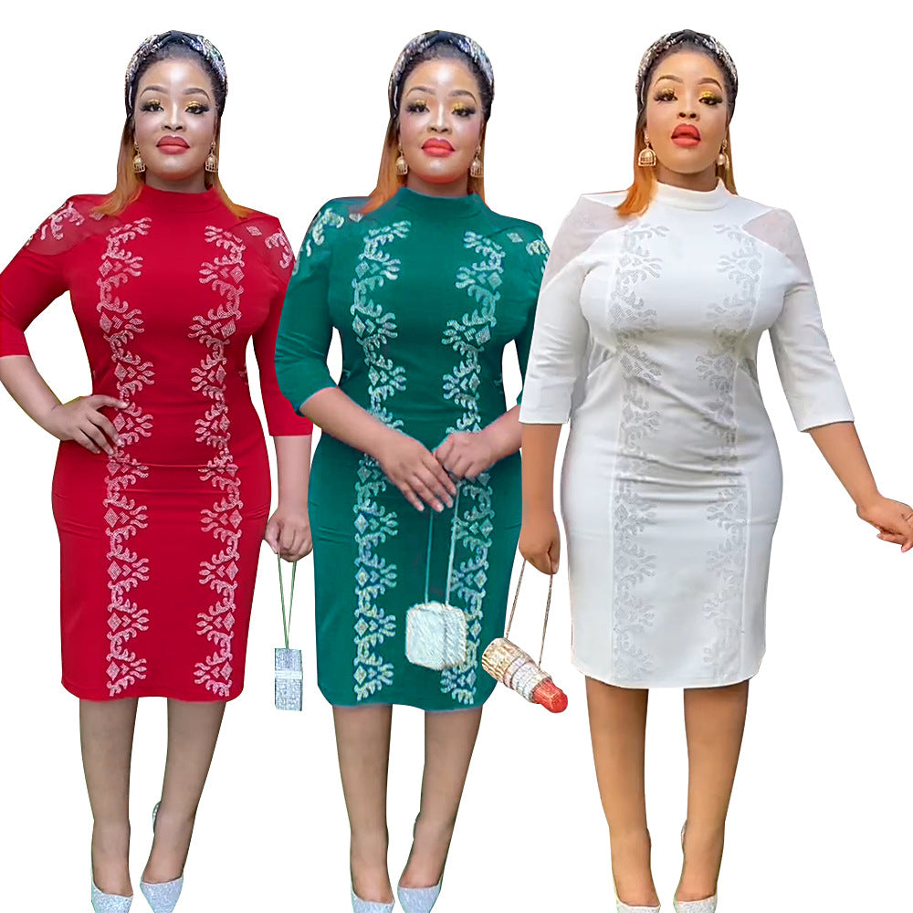 European and american cross-border e-commerce   new plus size african women's bodycon dress professional style fashion dress