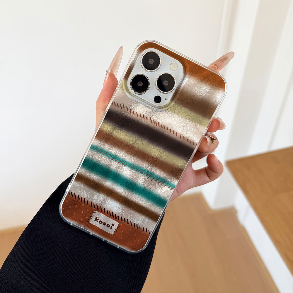 Colorful striped tin foil case suitable for apple 17promax mobile phone case streamer iphone16/13 frosted hard case