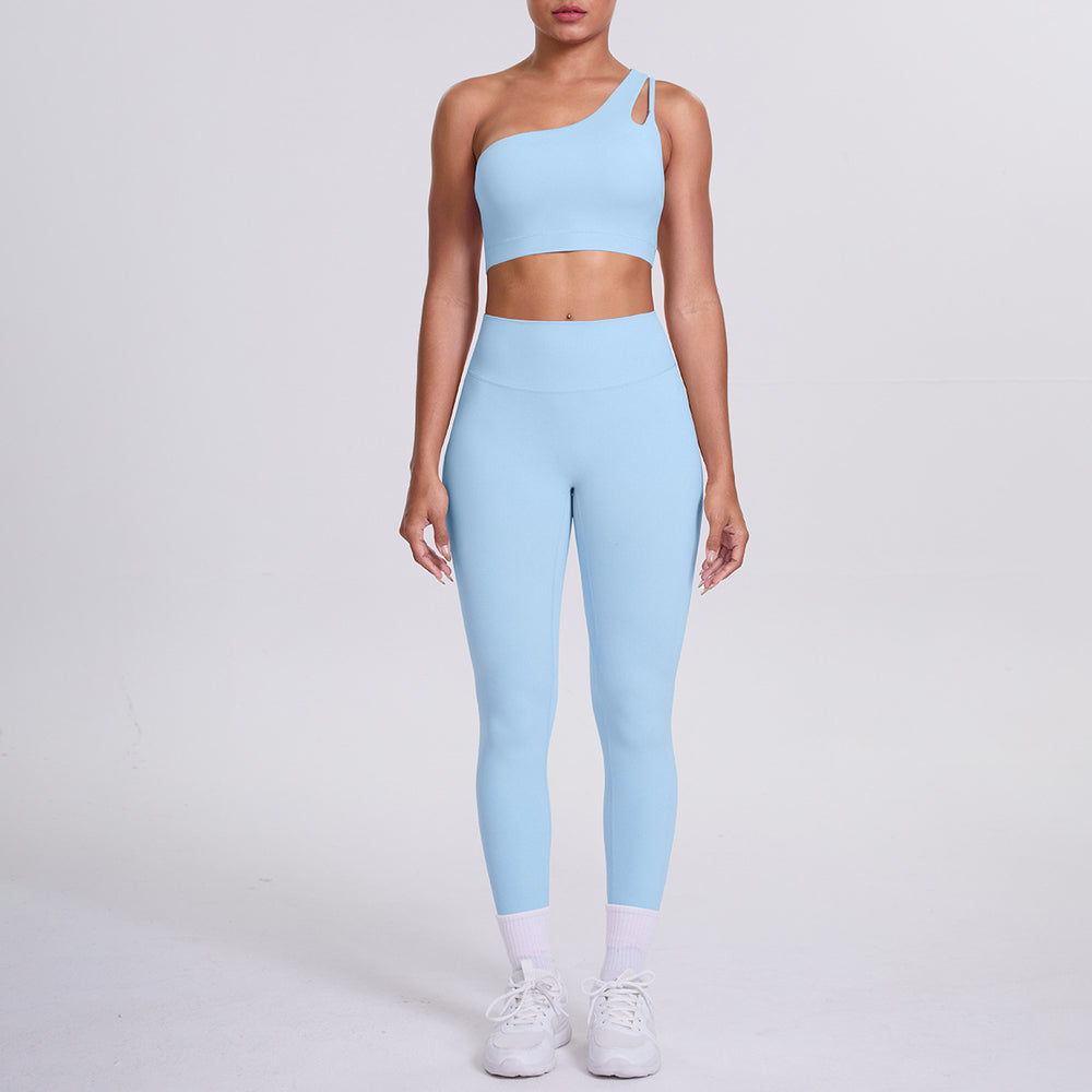 New arrival: barely-there feel, tight-fitting yoga set - one-shoulder, beautiful back sports bra with high-waisted, butt-lifting leggings - women's running & fitness outfit