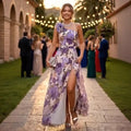 e-commerce amazon 2026 new summer slim-fit, waist-defining, one-shoulder, printed, slit maxi dress