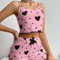 Tumu cross-border  hot-selling home clothes heart printing pajamas suitexport hot-selling suspender shorts two-piece set