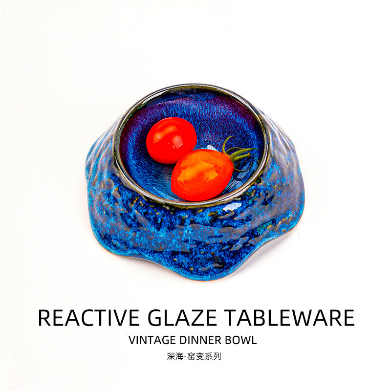 Creative kiln-turned-blue ceramic tableware ceramic bowl restaurant hotel dessert bowl salad bowl good-looking rice bowl